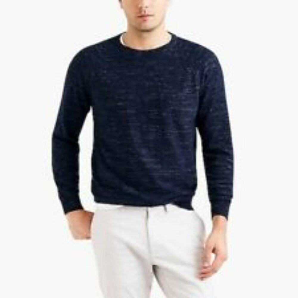 J. Crew Factory Raglan Budded 100% Cotton Crewneck Sweater Men's Navy Size Large